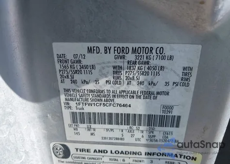 2012 Ford F-150 Xlt z USA, uszkodzony, nr VIN 1FTFW1CF5CFC76464